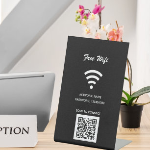 Wifi internet qr code scan to connect black pedestal sign