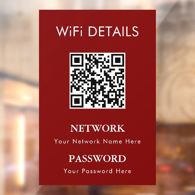 WiFi Network Access | QR Code Password Display Window Cling (Sheet 2)