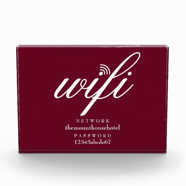 Wifi Network and Password Sign Burgundy Red Photo Block (Front)