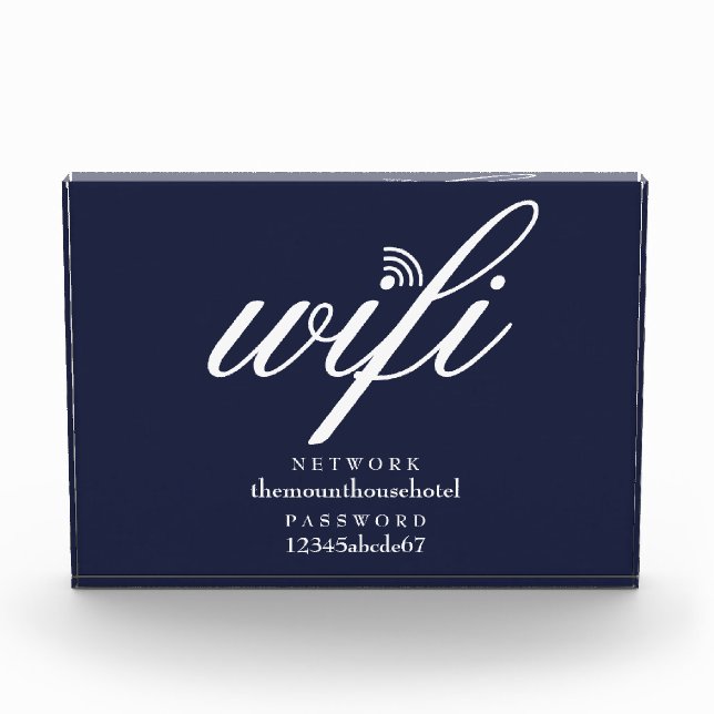 Wifi Network and Password Sign Navy Blue Photo Block (Front)
