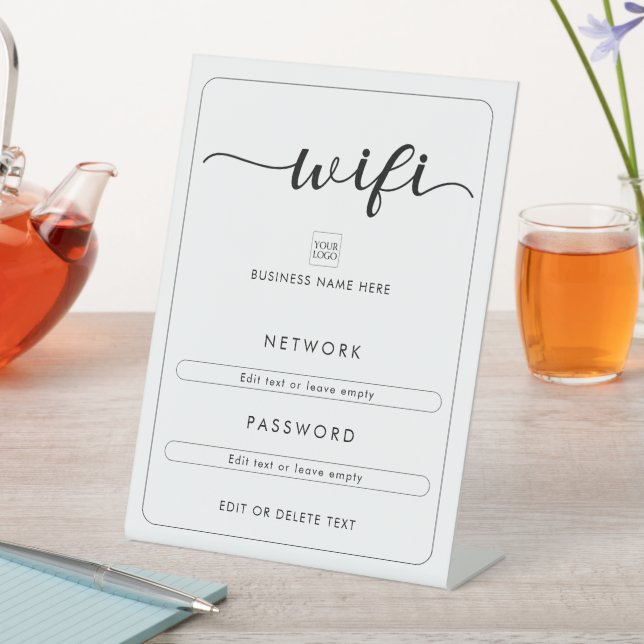 Wifi Network Password Logo Business Coffee Café Pedestal Sign (In SItu)