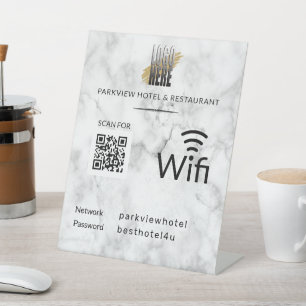 Wifi Network Password QR Code Logo Marble Pedestal Sign