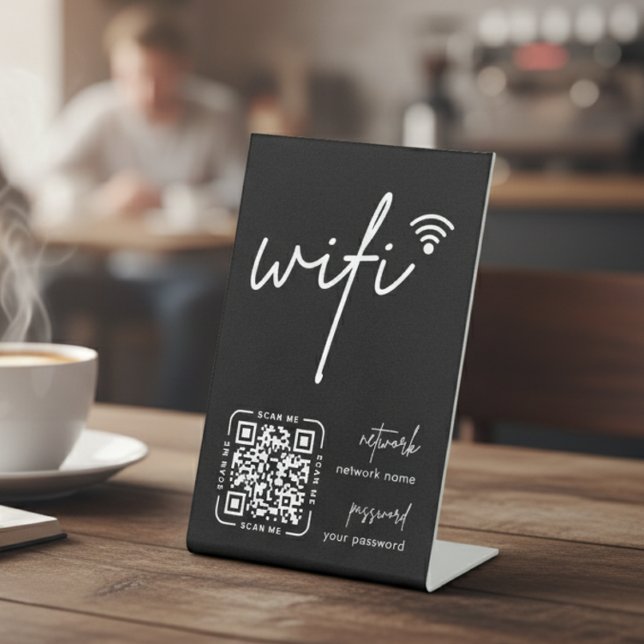 Wifi Network QR Code Black Modern Business Pedestal Sign (Creator Uploaded)