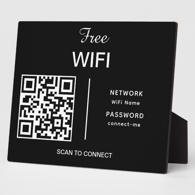 Wifi Network QR Code Scan to Connect Modern Black Plaque (Side)