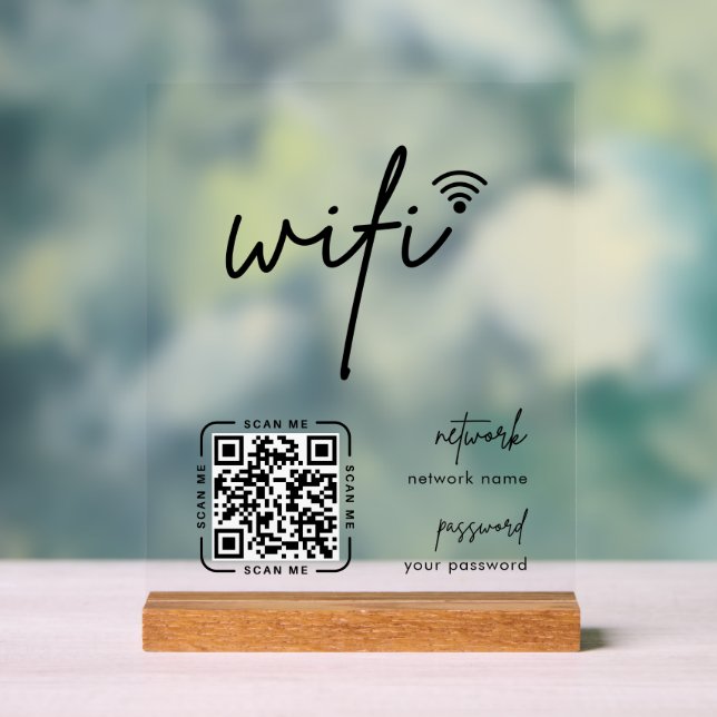Wifi Network QR Code White Modern Business Acrylic Sign (Neutral)