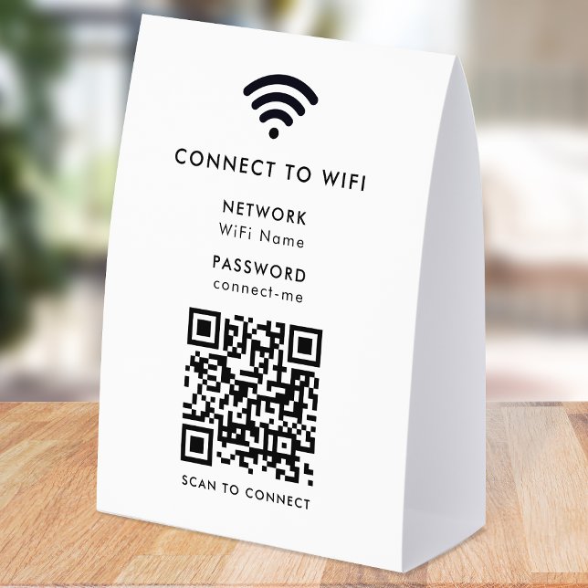 WiFi Network Table Tent | QR Paper Tabletop Sign (Wi-Fi paper table tent signs with interactive QR code, connecting guests seamlessly to your WiFi)