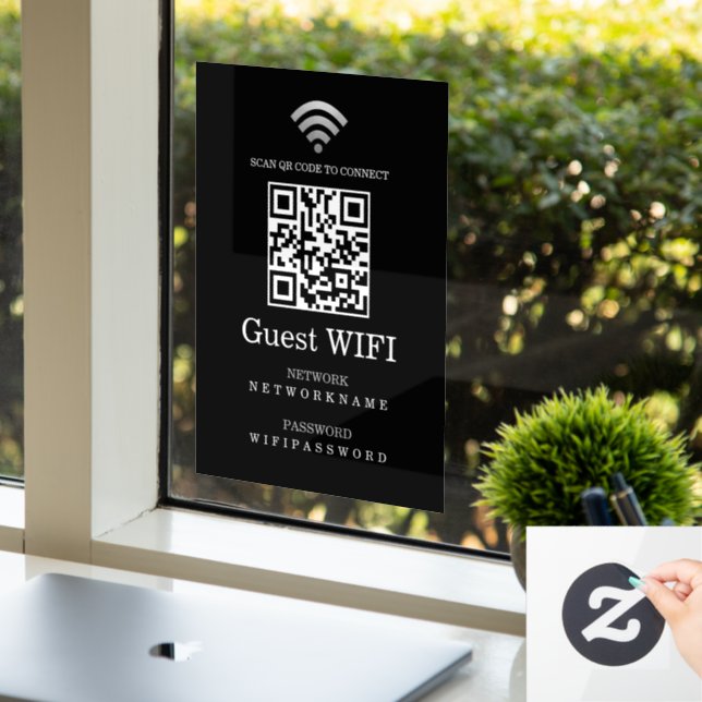 Wifi Password and Network Personalised QR Code Window Cling (Office)