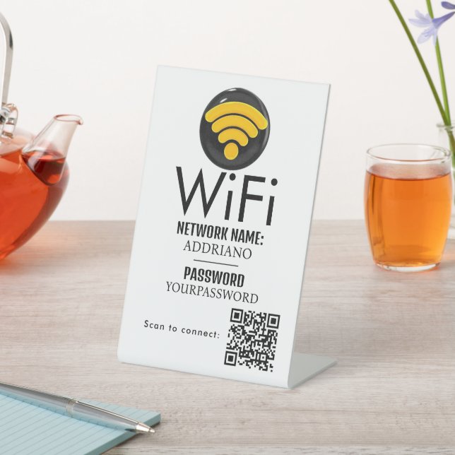 WiFi Password Code Gold Business Logo QR Code Pedestal Sign (In SItu)