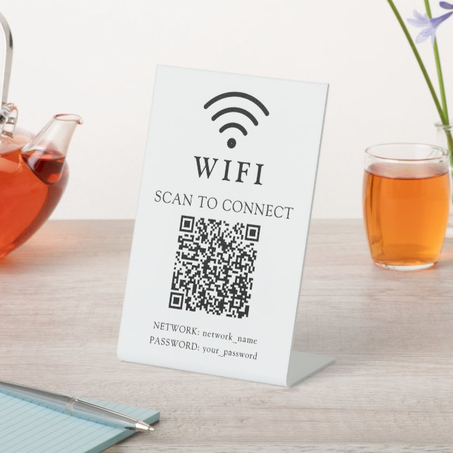 Wifi Password & Network Business Logo and QR Code Pedestal Sign (In SItu)