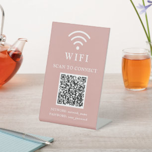 Wifi Password & Network Business Logo and QR Code Pedestal Sign