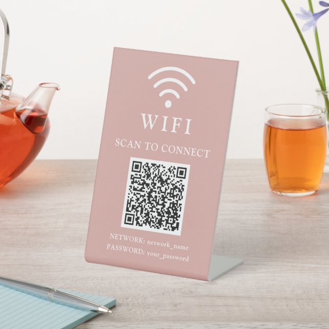 Wifi Password & Network Business Logo and QR Code Pedestal Sign (In SItu)