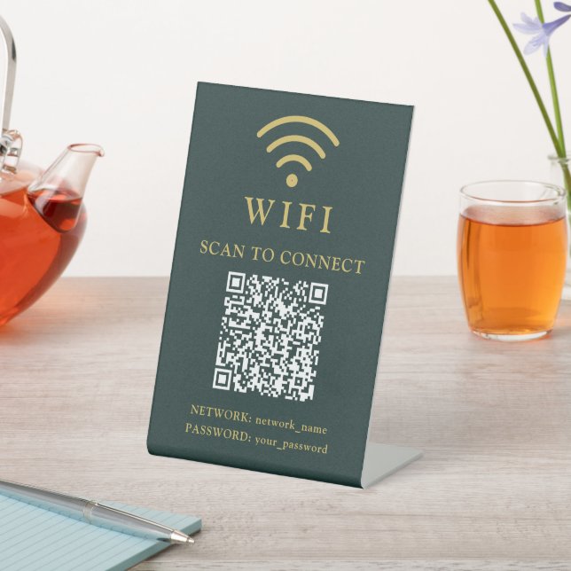 Wifi Password & Network Business Logo and QR Code Pedestal Sign (In SItu)
