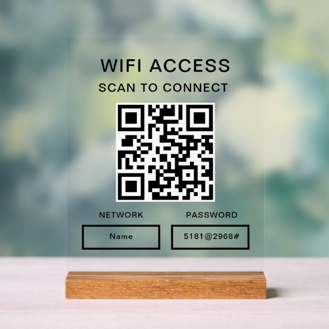 Wifi Password & Network Personalised QR Code  Acrylic Sign (Neutral)