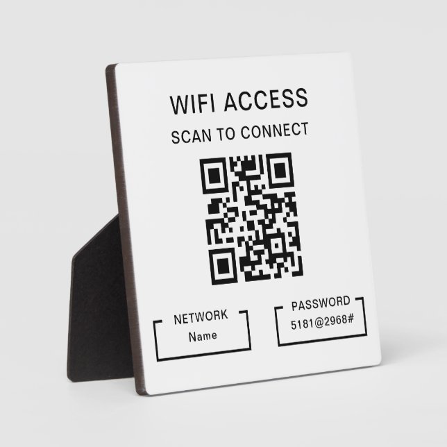 Wifi Password & Network Personalised QR Code Table Plaque (Front)