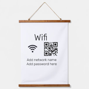 Wifi password sign add Q R code here details here Hanging Tapestry