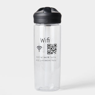 Wifi password sign add Q R code here details here Water Bottle