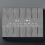 Wifi Password Sign | Gray Wooden Plank Plaque<br><div class="desc">Stylish WiFi password sign to share your network information with guests. Perfect for Airbnb rentals, bed and breakfast rooms, or rustic cabin signage. Features a rustic shabby chic wood plank pattern in a modern gray color palette. Simple stylish WiFi password sign to make certain that your guests have access to...</div>