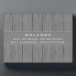Wifi Password Sign | Gray Wooden Plank Plaque<br><div class="desc">Stylish WiFi password sign to share your network information with guests. Perfect for Airbnb rentals, bed and breakfast rooms, or rustic cabin signage. Features a rustic shabby chic wood plank pattern in a modern gray color palette. Simple stylish WiFi password sign to make certain that your guests have access to...</div>