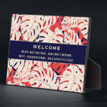 Wifi Password Sign | Tropical Palm Leaves Plaque<br><div class="desc">Modern WiFi password sign to share your network information with guests. Perfect for Airbnb beach rentals, tropical vacation rentals, or beach house signage. Features a stylish modern palm leaf pattern in a navy and coral colour palette with pale yellow and ivory accents. Tropical themed WiFi password sign to make certain...</div>