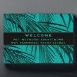 Wifi Password Sign | Turquoise Palm Leaves Plaque<br><div class="desc">Modern WiFi password sign to share your network information with guests. Perfect for Airbnb beach rentals, tropical vacation rentals, or beach house signage. Features a stylish tropical palm leaf pattern in a turquoise and teal colour palette with lighter turquoise highlights and darker teal shadows. Stylish modern tropical themed WiFi password...</div>