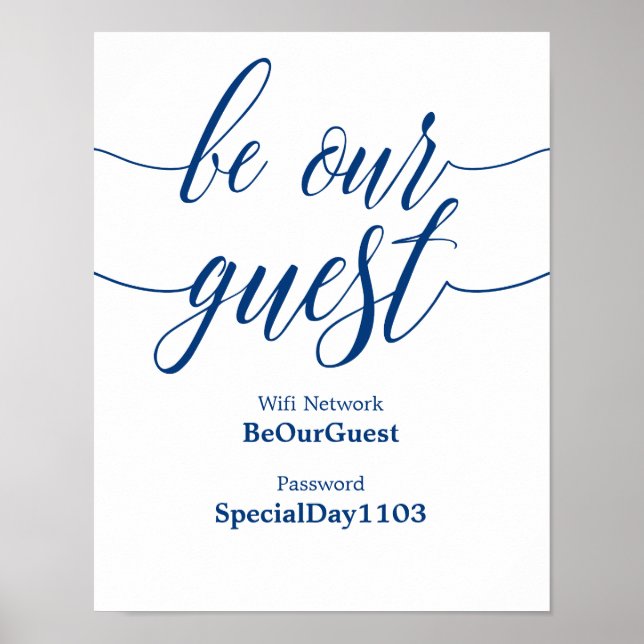 Wifi Password  Wedding Sign Navy Blue Calligraphy (Front)