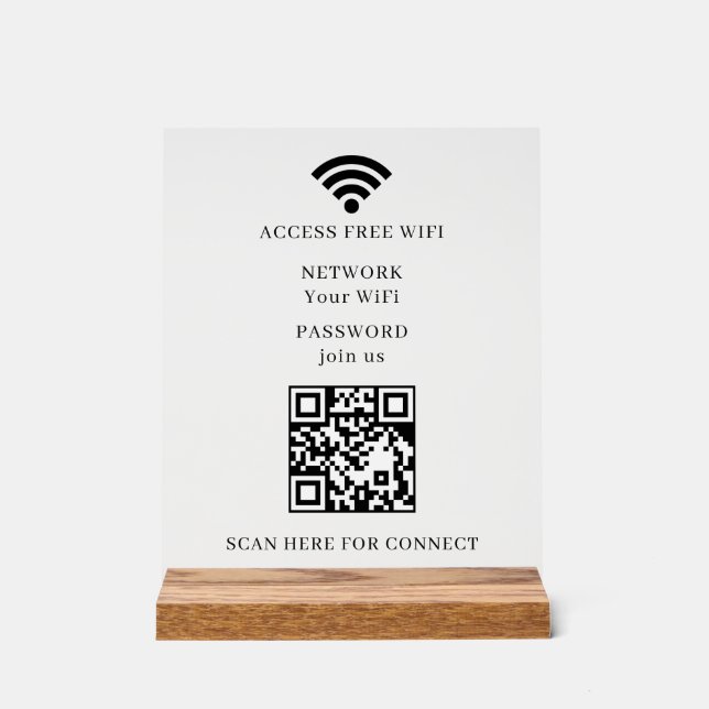 WiFi QR Code Acrylic Sign | Scan to Connect (Front)