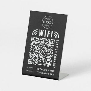 Wifi QR Code Business Logo Scan to Connect Black Pedestal Sign