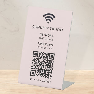 Wifi QR Code   Network Password Blush Pink Pedestal Sign