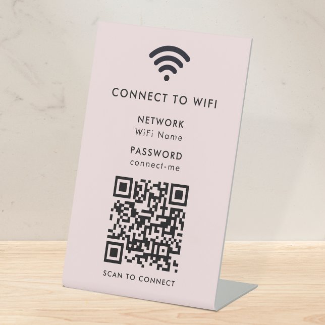 Wifi QR Code | Network Password Blush Pink Pedestal Sign (Creator Uploaded)