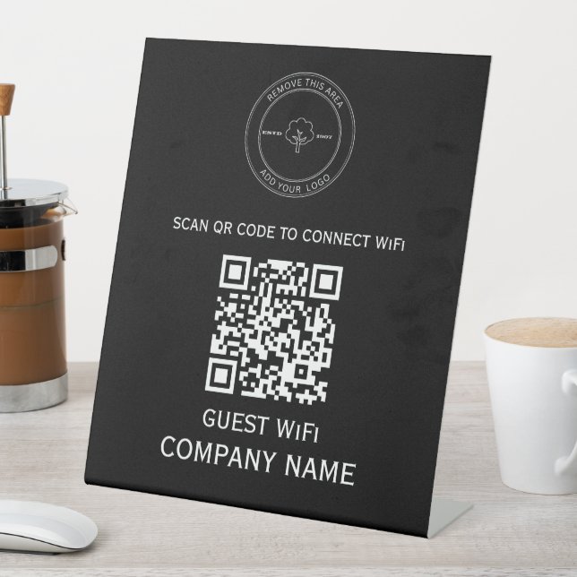 Wifi QR Code Password and Network Name Black Pedestal Sign (In SItu)