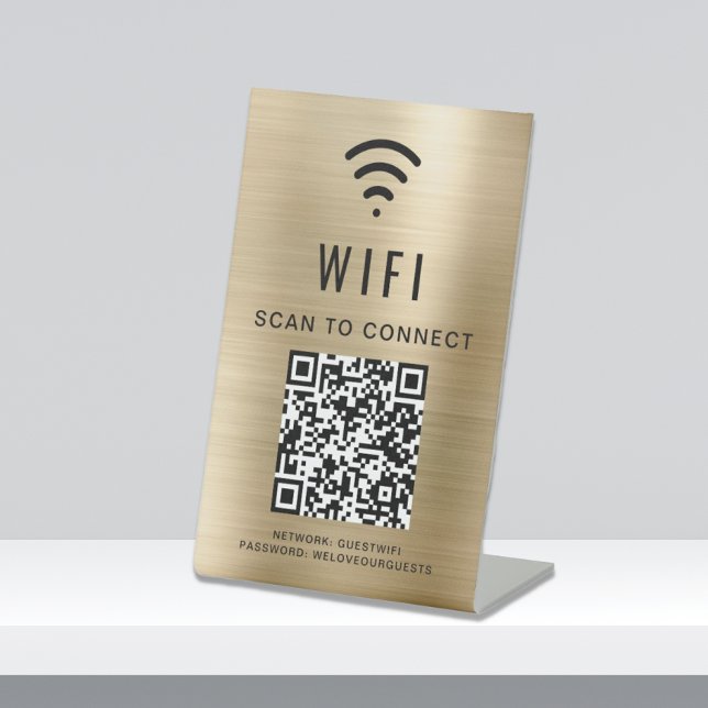 Wifi QR Code Scan To Connect Gold Pedestal Sign (Creator Uploaded)