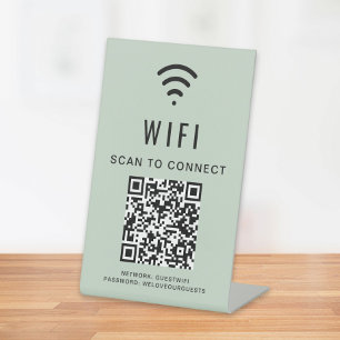 Wifi QR Code Scan To Connect Sage Green Pedestal Sign