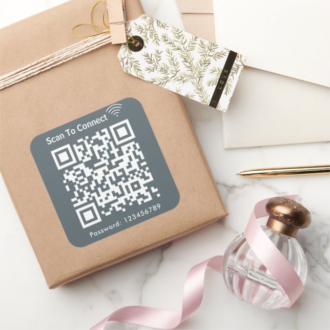 Wifi Scan To Connect Password Qr Code Navy Square Sticker (Gifting)