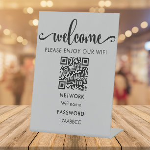 WIFI Welcome QR Code Please Enjoy Our Wifi Grey Pedestal Sign