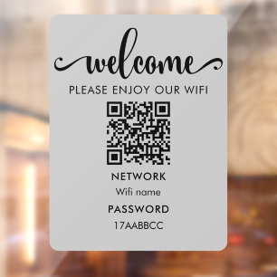 WIFI Welcome QR Code   Please Enjoy Our Wifi Grey Window Cling