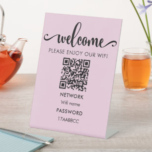  WIFI Welcome QR Code   Please Enjoy Our Wifi Pink Pedestal Sign