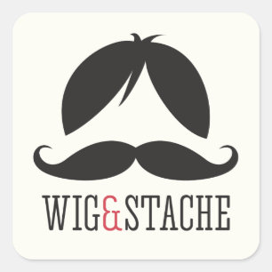 Wig and stache moustache bash birthday party square sticker