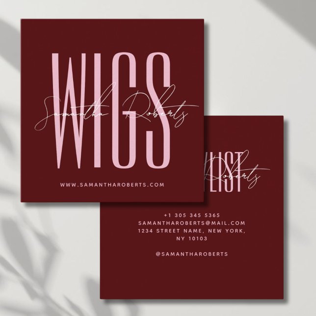 Wig stylist modern typography script red square business card (Creator Uploaded)