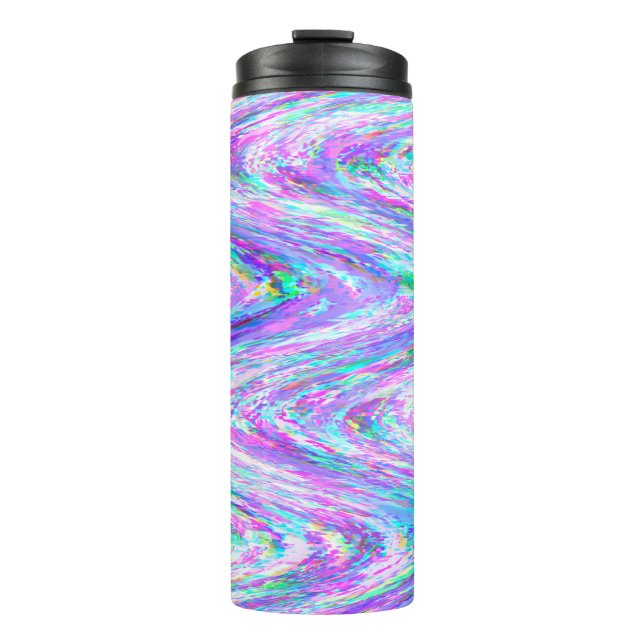Wiggle glitch lines colourful purple  thermal tumbler (Front)
