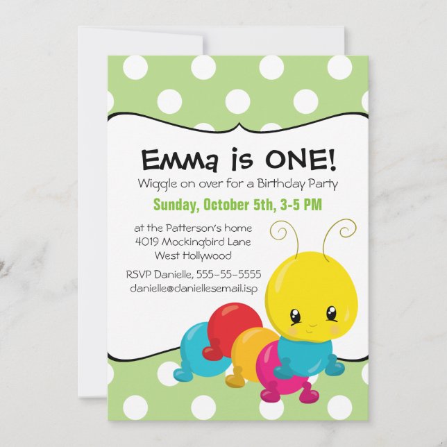 Wiggle Worm First Birthday Party Invitation (Front)