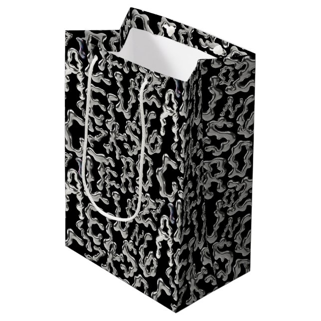Wiggling letters pattern - WIGLET01🧬.Black BG Medium Gift Bag (Front Angled)