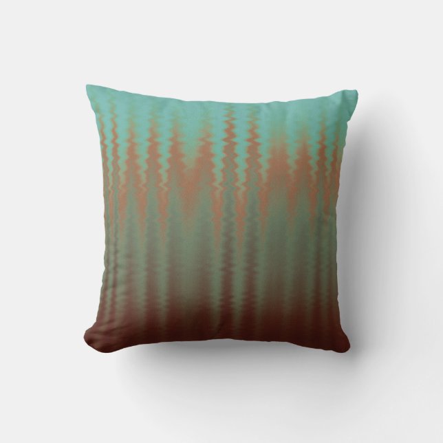 Wiggly Sand Strips Turquoise Dark Red Orange Cushion (Front)
