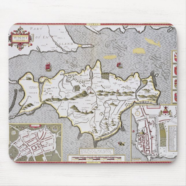 Wight Island, engraved by Jodocus Hondius Mouse Mat (Front)