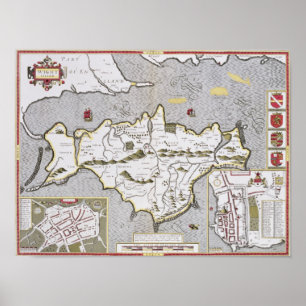 Wight Island, engraved by Jodocus Hondius Poster