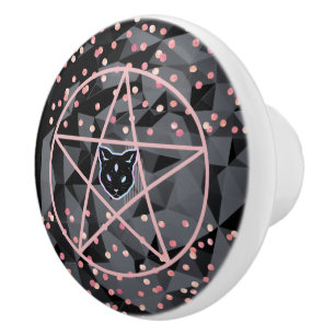 WiizyWitch Magic Witch Cosmic Cat Pentacle Magick Ceramic Knob