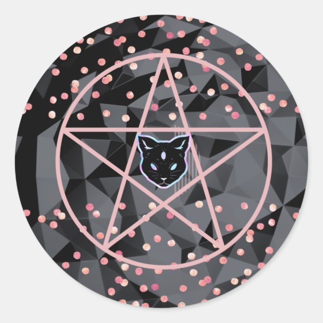 WiizyWitch Magic Witch Cosmic Cat Pentacle Magick Classic Round Sticker (Front)