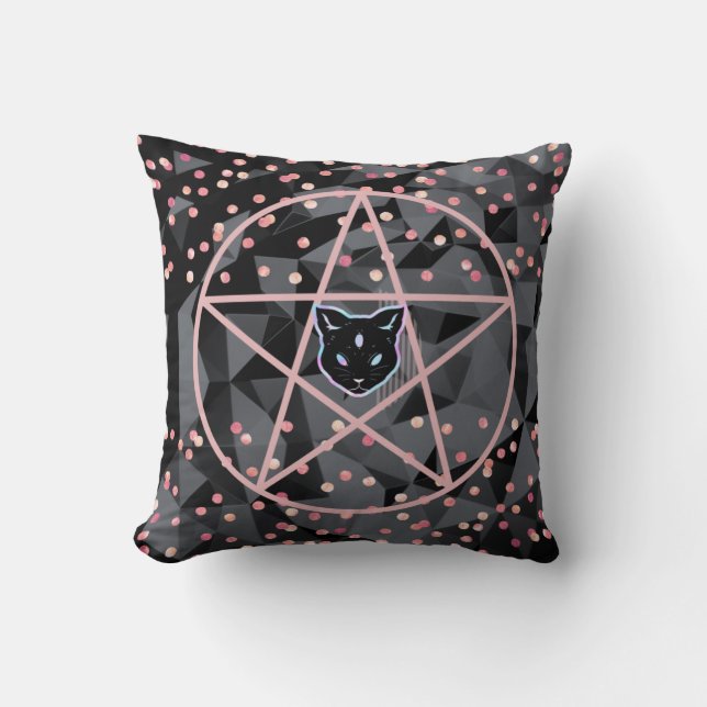 WiizyWitch Magic Witch Cosmic Cat Pentacle Magick Cushion (Front)