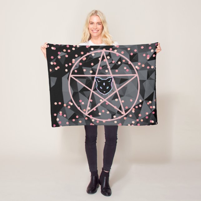 WiizyWitch Magic Witch Cosmic Cat Pentacle Magick Fleece Blanket (In Situ)