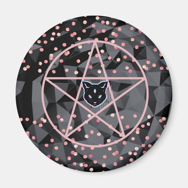 WiizyWitch Magic Witch Cosmic Cat Pentacle Magick Magnet (Front)