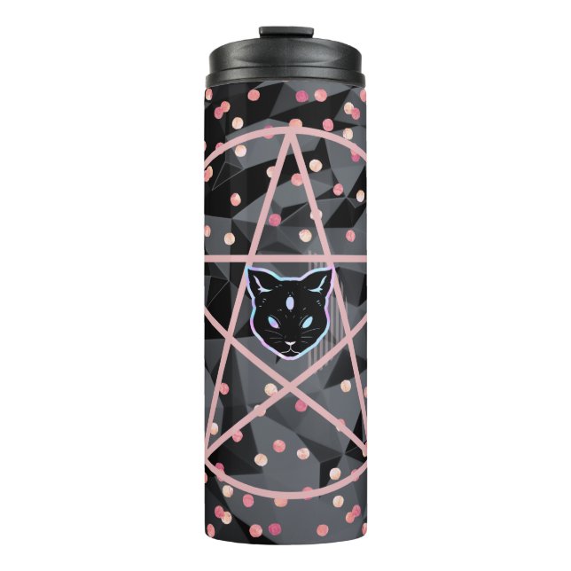 WiizyWitch Magic Witch Cosmic Cat Pentacle Magick Thermal Tumbler (Front)